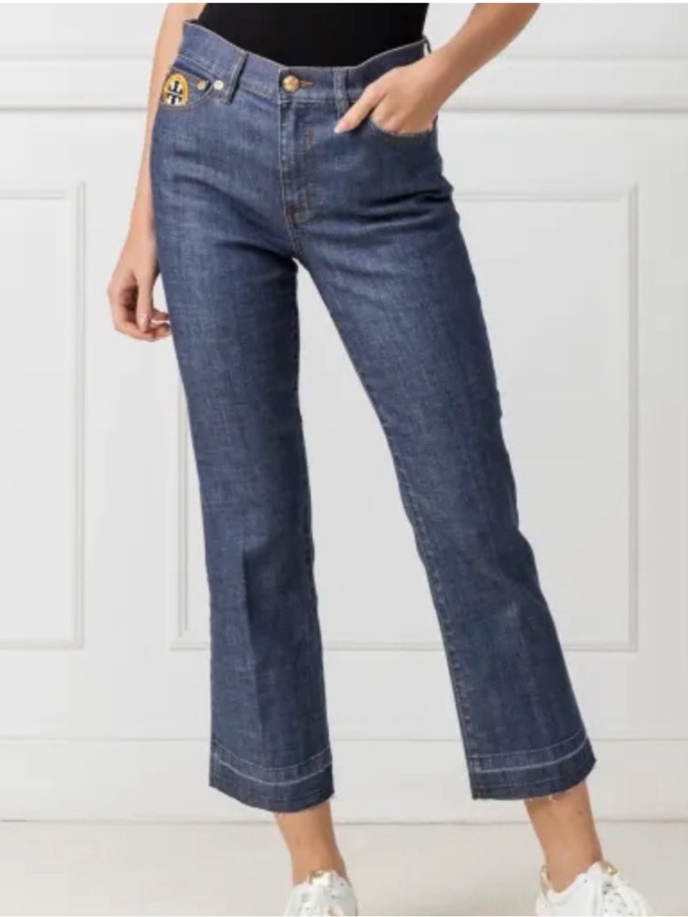 Tory Burch cropped jeans with patches, size 28